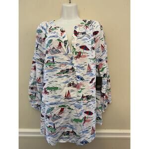 Crown & Ivy Beach Shirt Women’s 1X Pullover Top Long Sleeve Athletic Curvy NWT